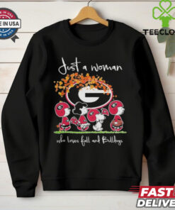 Peanuts Characters Just A Woman Who Loves Fall And Georgia Bulldogs Shirt