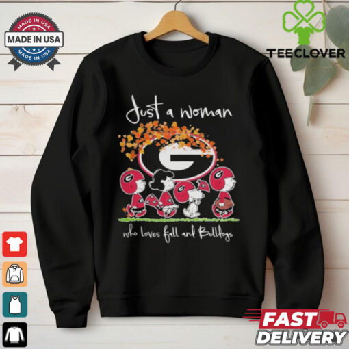 Peanuts Characters Just A Woman Who Loves Fall And Georgia Bulldogs Shirt