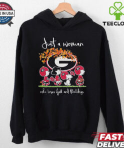 Peanuts Characters Just A Woman Who Loves Fall And Georgia Bulldogs Shirt