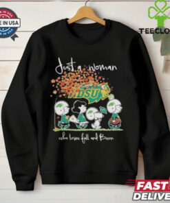 Peanuts Characters Just A Woman Who Loves Fall And North Dakota State Bison Shirt