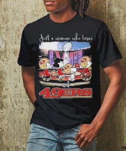 Peanuts Characters Just A Woman Who Loves Super Bowl LVIII And San Francisco 49ers Shirt