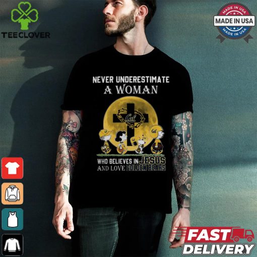 Peanuts Characters Never Underestimate A Woman Who Believes In Jesus And Loves California Golden Bears Shirt