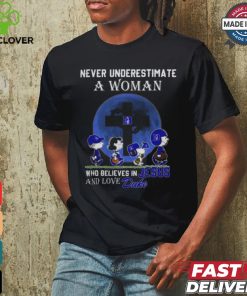 Peanuts Characters Never Underestimate A Woman Who Believes In Jesus And Loves Duke Blue Devils Shirt