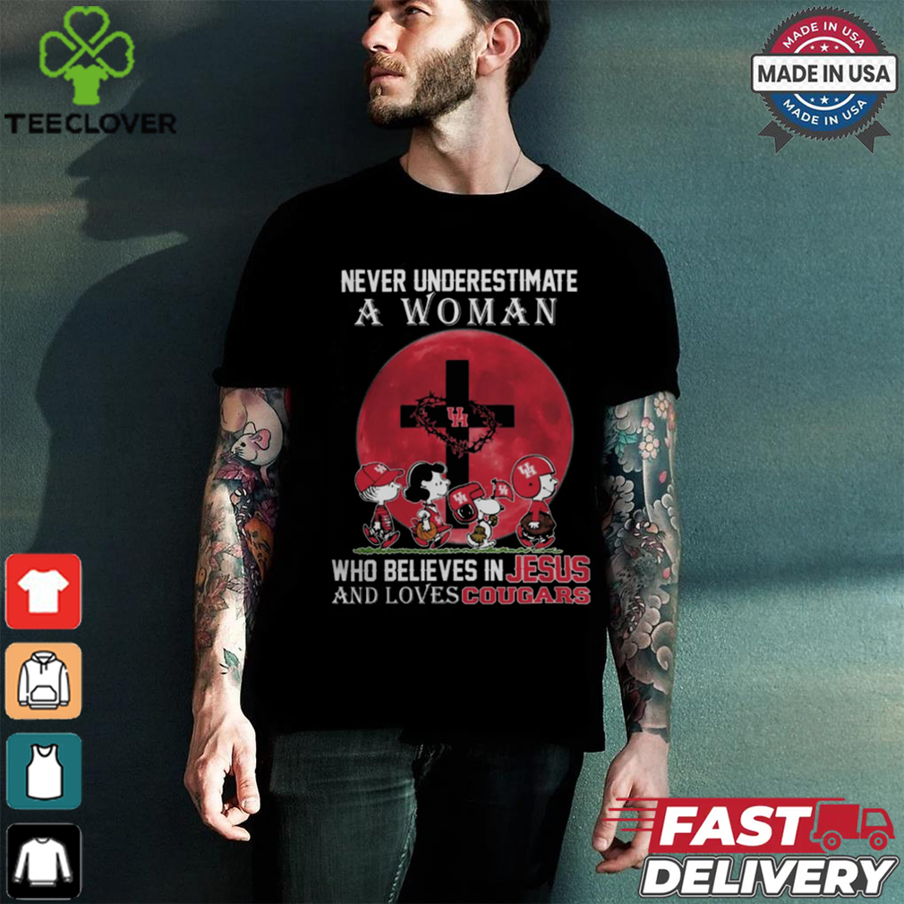 Peanuts Characters Never Underestimate A Woman Who Believes In Jesus And Loves Houston Cougars Shirt Peanuts Characters Never Underestimate A Woman Who Believes In Jesus And Loves Houston Cougars Shirt