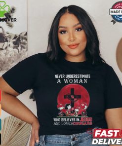 Peanuts Characters Never Underestimate A Woman Who Believes In Jesus And Loves Houston Cougars Shirt