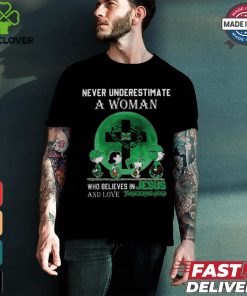 Peanuts Characters Never Underestimate A Woman Who Believes In Jesus And Loves Marshall Thundering Herd Shirt