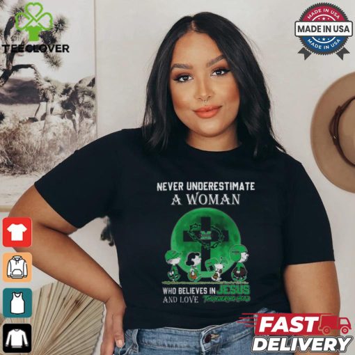 Peanuts Characters Never Underestimate A Woman Who Believes In Jesus And Loves Marshall Thundering Herd Shirt