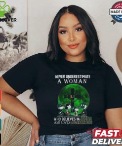 Peanuts Characters Never Underestimate A Woman Who Believes In Jesus And Loves Miami Hurricanes Shirt