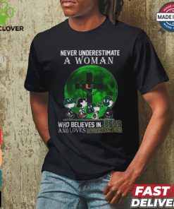Peanuts Characters Never Underestimate A Woman Who Believes In Jesus And Loves Miami Hurricanes Shirt