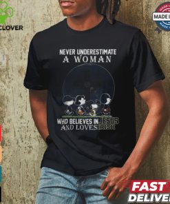Peanuts Characters Never Underestimate A Woman Who Believes In Jesus And Loves Notre Dame Fighting Irish Shirt
