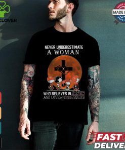 Peanuts Characters Never Underestimate A Woman Who Believes In Jesus And Loves Virginia Cavaliers Shirt