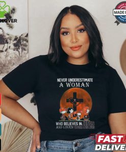 Peanuts Characters Never Underestimate A Woman Who Believes In Jesus And Loves Virginia Cavaliers Shirt