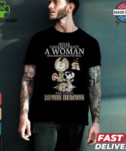 Peanuts Characters Never Underestimate A Woman Who Understands Football And Loves Wake Forest Demon Deacons Shirt