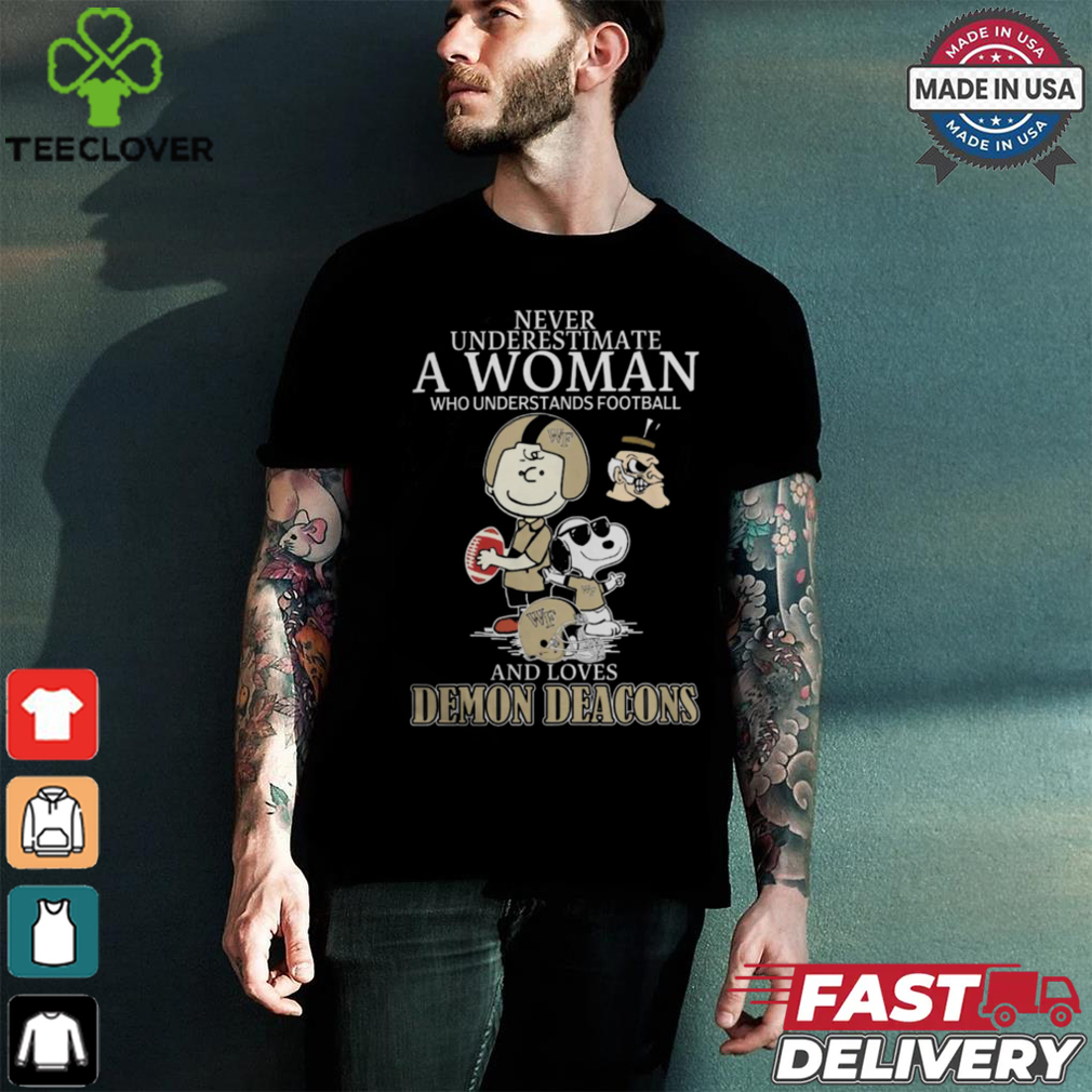 Peanuts Characters Never Underestimate A Woman Who Understands Football And Loves Wake Forest Demon Deacons Shirt Peanuts Characters Never Underestimate A Woman Who Understands Football And Loves Wake Forest Demon Deacons Shirt
