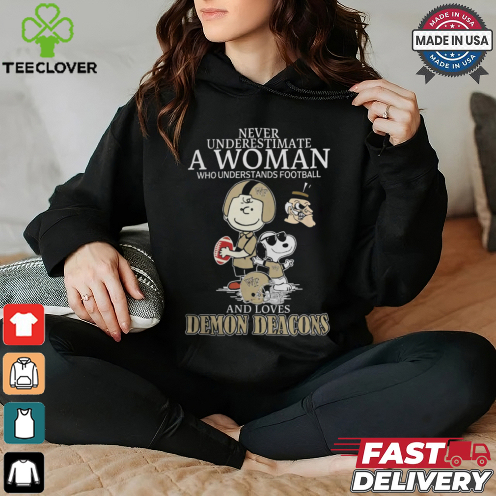 Peanuts Characters Never Underestimate A Woman Who Understands Football And Loves Wake Forest Demon Deacons Shirt Peanuts Characters Never Underestimate A Woman Who Understands Football And Loves Wake Forest Demon Deacons Shirt