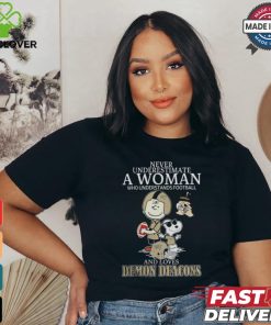 Peanuts Characters Never Underestimate A Woman Who Understands Football And Loves Wake Forest Demon Deacons Shirt