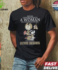 Peanuts Characters Never Underestimate A Woman Who Understands Football And Loves Wake Forest Demon Deacons Shirt
