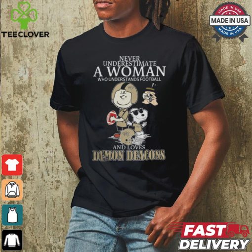 Peanuts Characters Never Underestimate A Woman Who Understands Football And Loves Wake Forest Demon Deacons Shirt