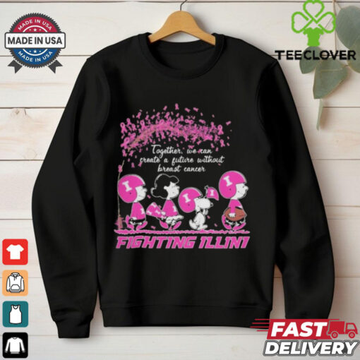 Peanuts Characters Together We Can Create A Future Without Breast Cancer Snoopy Illinois Fighting Illini Shirt