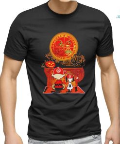Peanuts Charlie Brown And Snoopy Watching Halloween Moon Cleveland Browns Indians Cavaliers And Buckeyes Shirt