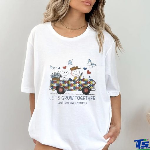 Peanuts Snoopy And Charlie Browns Lets’ Grow Together Autism Awareness Shirt