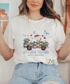 Peanuts Snoopy And Charlie Browns Lets’ Grow Together Autism Awareness Shirt