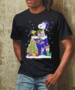 Peanuts Snoopy And Woodstock Baltimore Ravens Merry Christmas Shirt