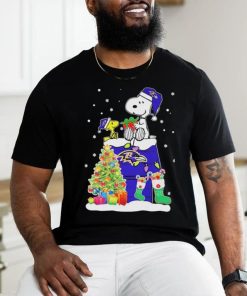 Peanuts Snoopy And Woodstock Baltimore Ravens Merry Christmas Shirt