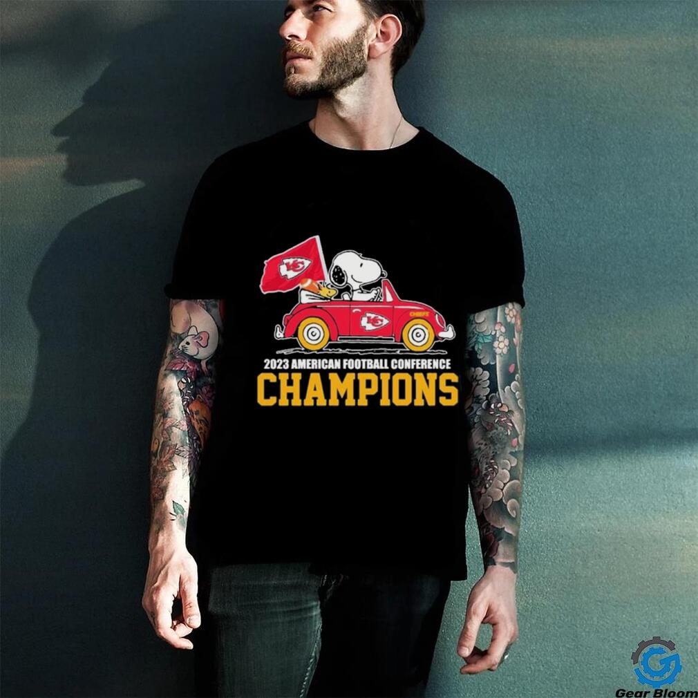 Peanuts Snoopy And Woodstock On Car Kansas City Chiefs 2023 AFC Champions Shirt Peanuts Snoopy And Woodstock On Car Kansas City Chiefs 2023 AFC Champions Shirt