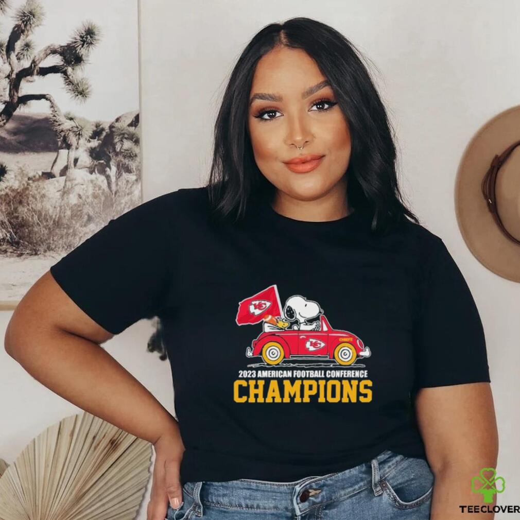 Peanuts Snoopy And Woodstock On Car Kansas City Chiefs 2023 AFC Champions Shirt Peanuts Snoopy And Woodstock On Car Kansas City Chiefs 2023 AFC Champions Shirt