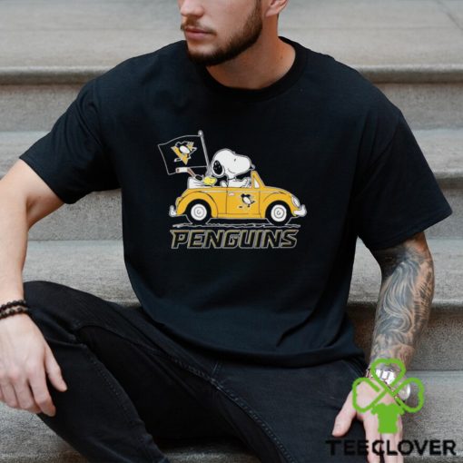 Peanuts Snoopy And Woodstock On Car Pittsburgh Penguins Hockey Shirt