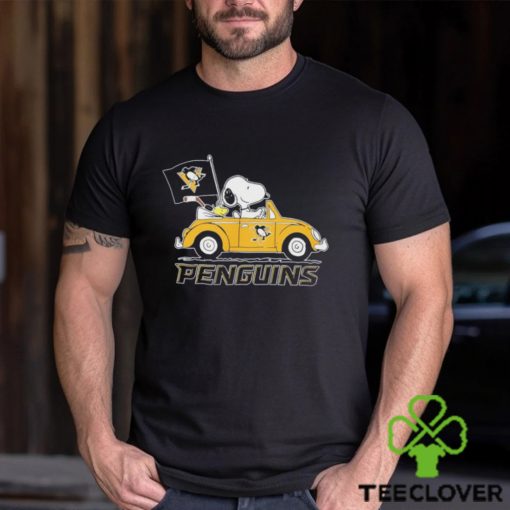 Peanuts Snoopy And Woodstock On Car Pittsburgh Penguins Hockey Shirt