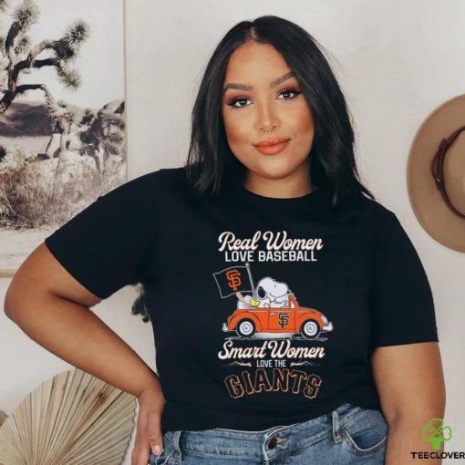 Peanuts Snoopy And Woodstock On Car Real Women Love Baseball Smart Women Love The San Francisco Giants Shirt