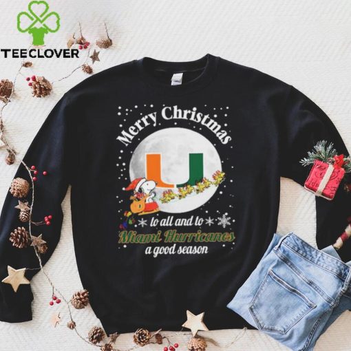 Peanuts Snoopy Merry Christmas To All And To All A Miami Hurricanes A Good Season Shirt