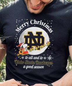 Peanuts Snoopy Merry Christmas To All And To All A Notre Dame Fighting Irish A Good Season Shirt