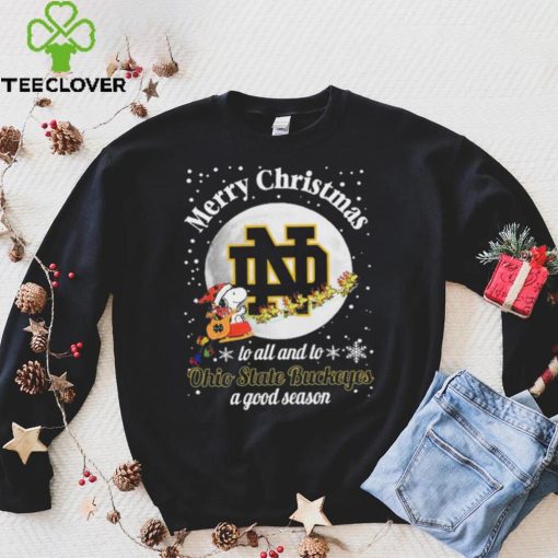 Peanuts Snoopy Merry Christmas To All And To All A Notre Dame Fighting Irish A Good Season Shirt