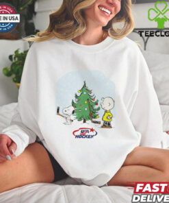Peanuts X USA Hockey Christmas Morning Shirt festive holiday design featuring Peanuts characters and USA Hockey themes for Christmas morning