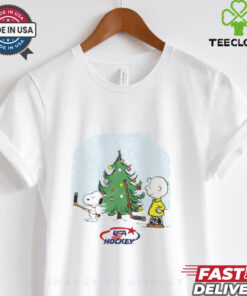 Peanuts X USA Hockey Christmas Morning Shirt festive holiday design featuring Peanuts characters and USA Hockey themes for Christmas morning