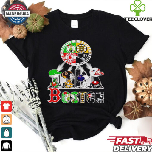 Peanuts characters Boston sports team Celtics Bruins Patriots Red Sox shirt