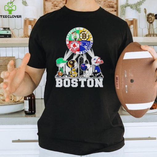 Peanuts characters Bruins Patriots Red Sox Celtics Boston skyline city hoodie, sweater, longsleeve, shirt v-neck, t-shirt