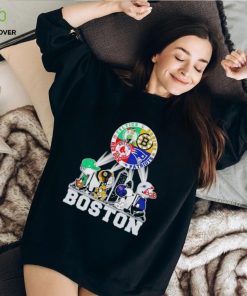 Peanuts characters Bruins Patriots Red Sox Celtics Boston skyline city hoodie, sweater, longsleeve, shirt v-neck, t-shirt