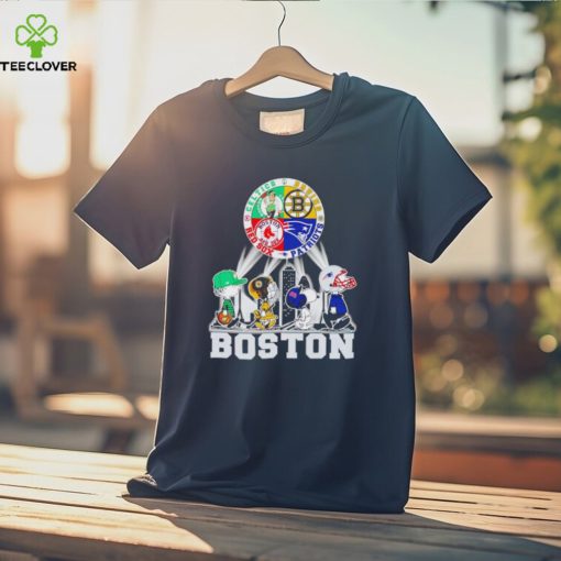 Peanuts characters Bruins Patriots Red Sox Celtics Boston skyline city hoodie, sweater, longsleeve, shirt v-neck, t-shirt