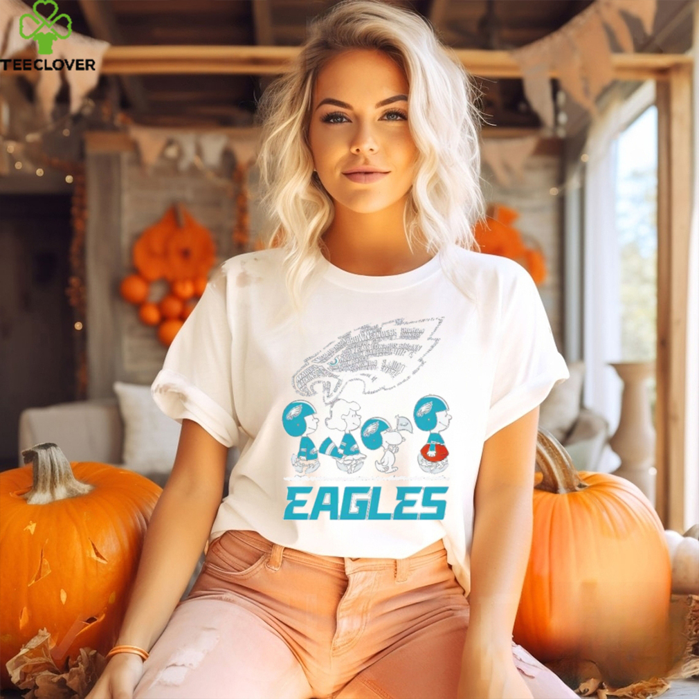 Peanuts characters walking Philadelphia Eagles big logo shirt