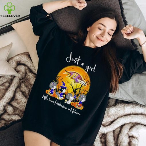 Peanuts just a girl who loves Halloween and Ravens hoodie, sweater, longsleeve, shirt v-neck, t-shirt