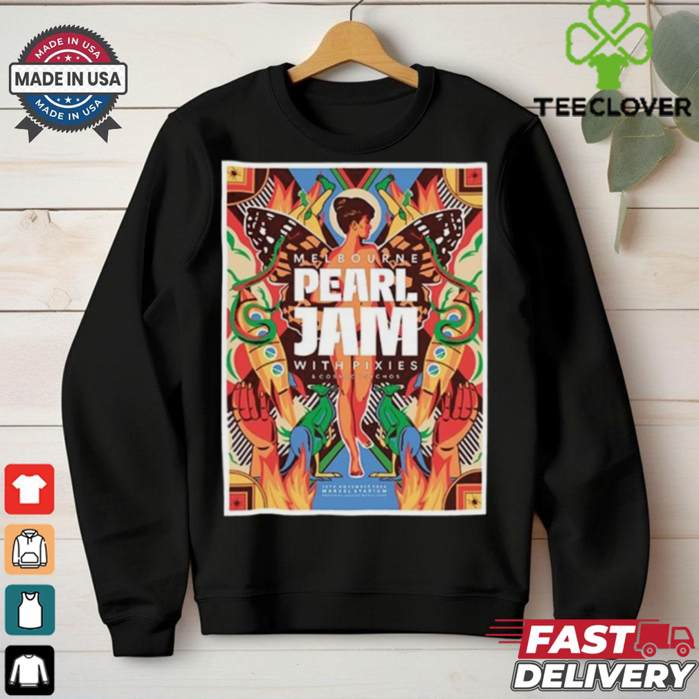 Pearl Jam Melbourne With Pixies and Cosmic Psychos 16th Nov 2024 Marvel Stadium Shirt Pearl Jam Melbourne With Pixies and Cosmic Psychos 16th Nov 2024 Marvel Stadium Shirt