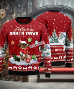 Pekingese I Believe In Santa Paws Red Christmas Vacation Sweater