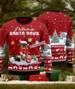 Pekingese I Believe In Santa Paws Red Christmas Vacation Sweater