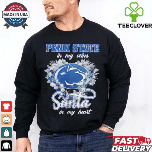 Penn State Nittany Lions in my veins Santa in my heart Christmas shirt