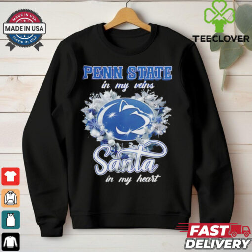 Penn State Nittany Lions in my veins Santa in my heart Christmas shirt
