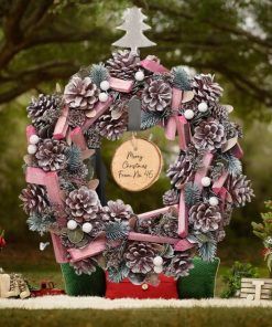 Personalised Luxury Christmas Festive Pink Frosted Wreath 36cm
